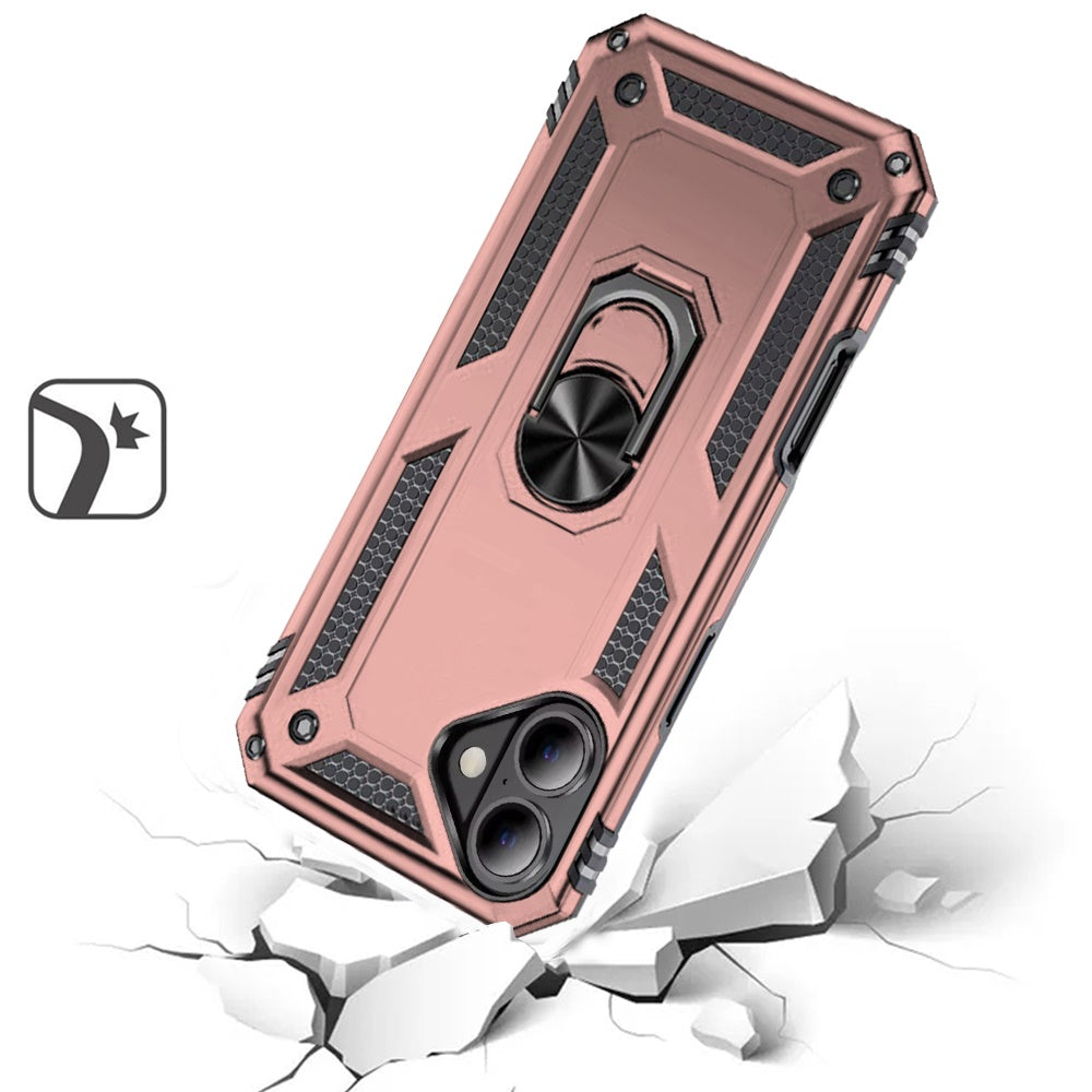 For iPhone 16 (6.1") Hybrid Shockproof Durable 360 Degree Rotatable Ring Stand Holder Kickstand Fit Magnetic Car Mount Case Cover Silver