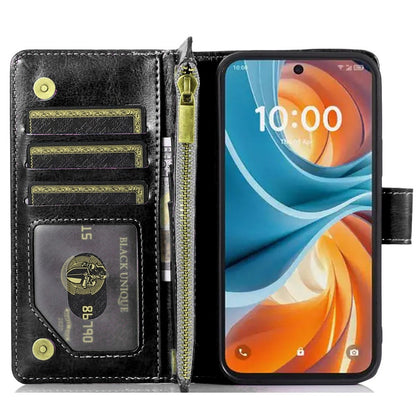 Phone Case for TCL NXTPAPER 70 Pro, T-Mobile NXTPAPER 70 Pro Luxury Leather Wallet Card Holder Zipper Pocket Money Storage Protective Grip Design with Strap Cover
