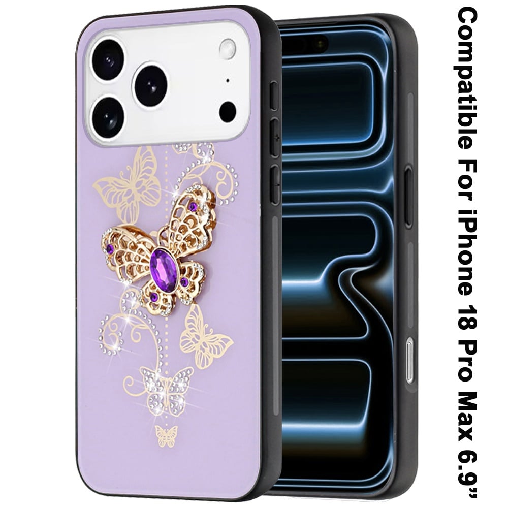 Phone Case for Apple iPhone 18 Pro Max Diamond 3D Fashion Floral Glitter Engraved Luxury Bling Hybrid Shockproof Chrome Edge Protective Grip Cover