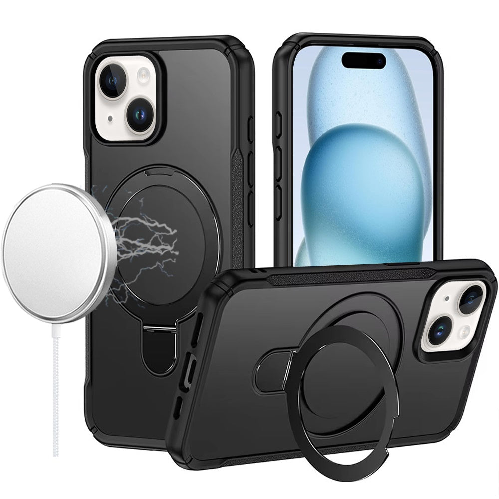 Phone Case for iPhone 15 Magnetic Ring Stand Matte Finish Shockproof Grip Slim Armor Heavy Duty TPU Protective Hybrid Cover