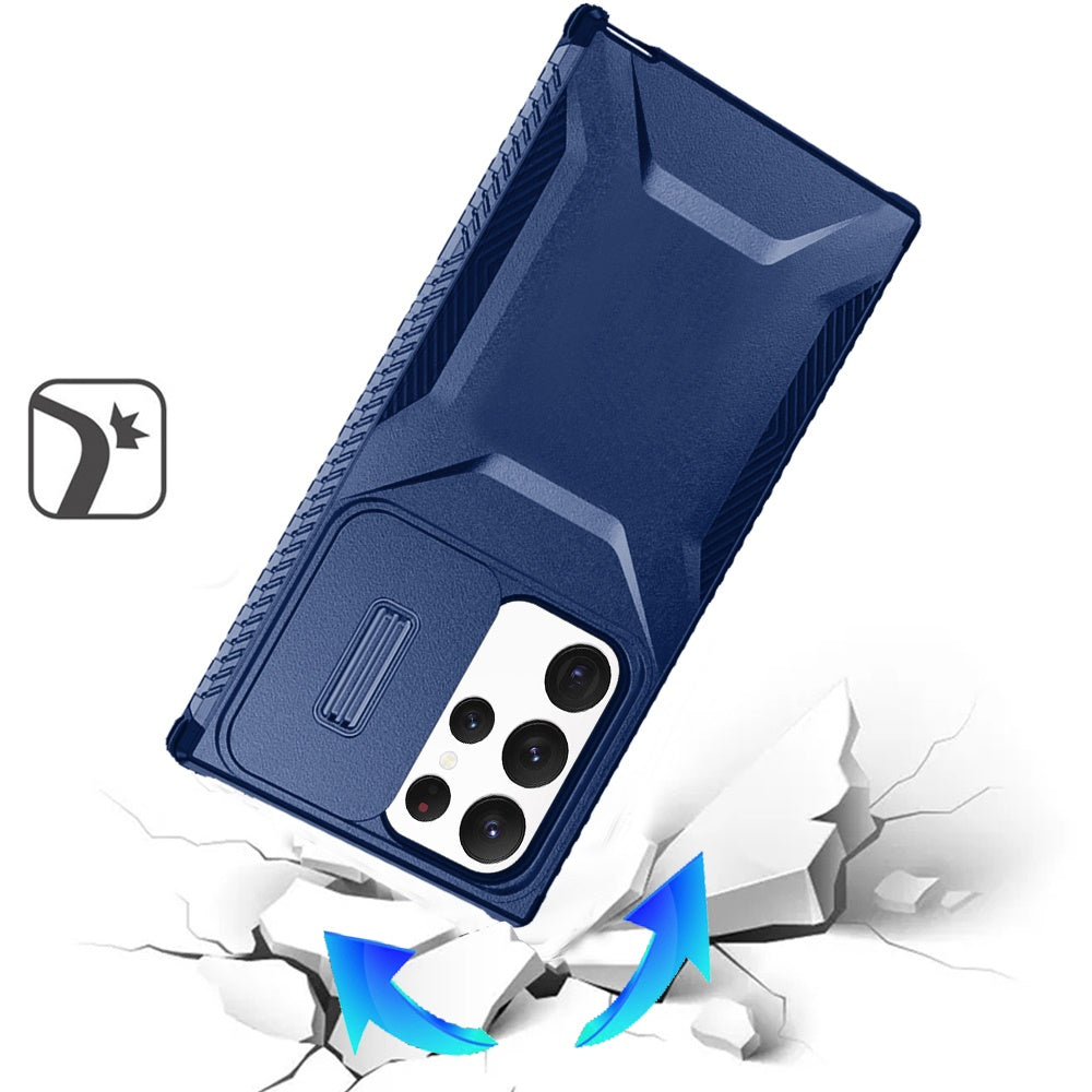 Phone Case for Samsung Galaxy S22 Ultra Shockproof Hybrid Rugged Grip Camera Window Guard Window Protective Heavy Duty Slim Textured Design Cover Dark Blue