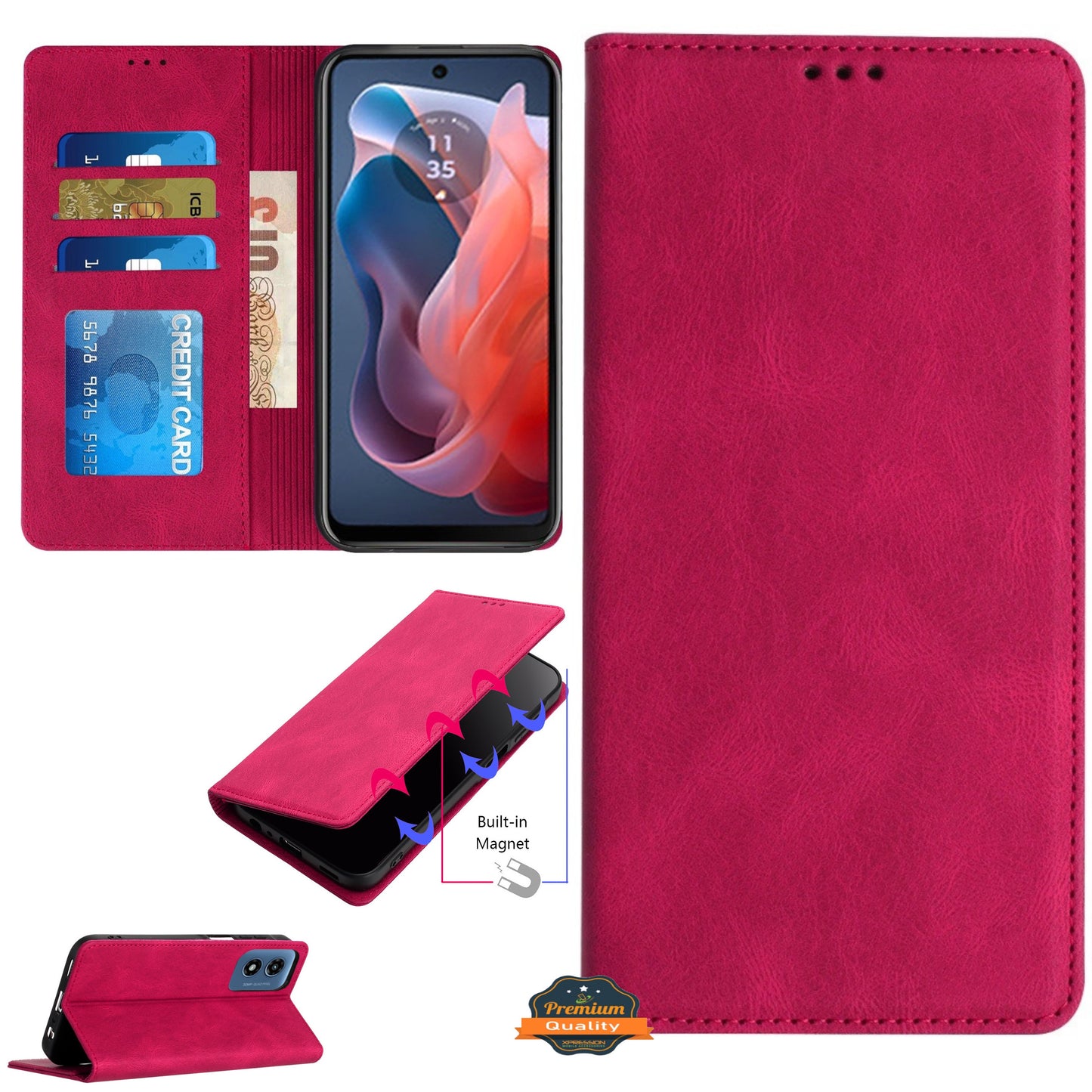 For Apple iPhone 17 Pro Wallet Pouch with Credit Card Holder Flip, Magnetic Closure Vegan Leather and Stand Case Cover