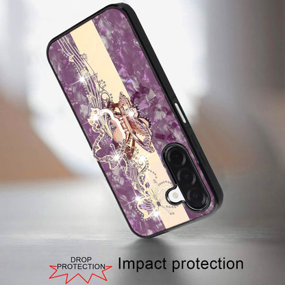 Phone Case for Samsung Galaxy A17 5G Diamond 3D Fashion Floral Glitter Engraved Luxury Bling Hybrid Shockproof Chrome Edge Protective Grip Cover Purple