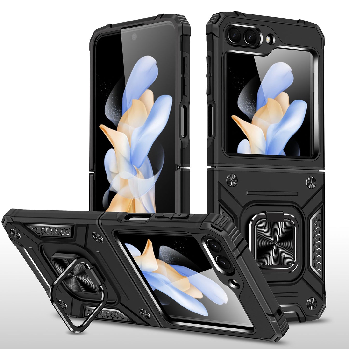 For Samsung Galaxy Z Flip 7 FE 360° Rotating Ring Kickstand with Magnetic Holder Hybrid Shockproof Rubber TPU Hard PC Case Cover