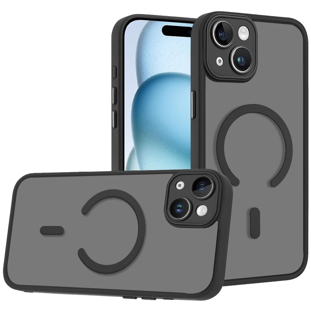 Phone Case for iPhone 15 Matte Frosted Magnetic Back Hybrid Hard PC Soft TPU Camera Protection Slim Shock Absorbing Anti Fingerprint Cover