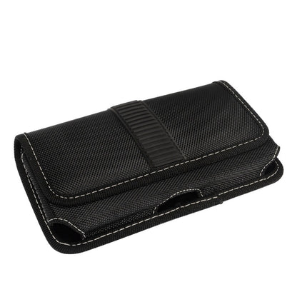 For Apple iPhone 16 Plus (6.7") Rugged Canvas Cellphone Belt Clip Cover Holster Pouch Holder with Belt Loops Universal Horizontal Carrying Case [Black]