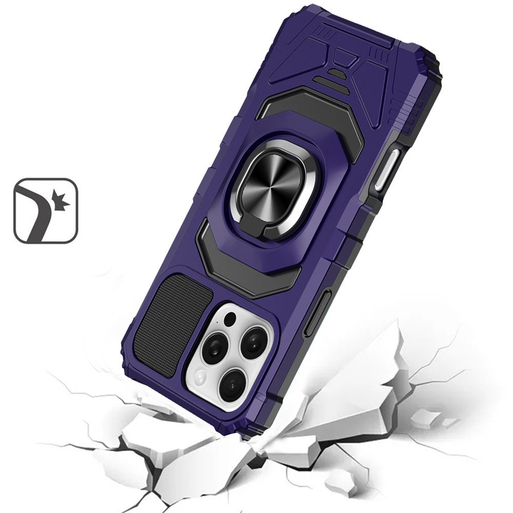 For Apple iPhone 16 Pro (6.3") Hybrid Dual Layer with Rotate Magnetic Ring Stand Holder Kickstand, Rugged Shockproof Case Cover