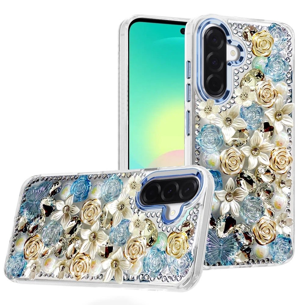 Phone Case for Samsung Galaxy A27 Luxury Rose Bling Rhinestone Glitter Floral Hybrid Shockproof Stylish Protective Designer Ornament Sparkle Cover