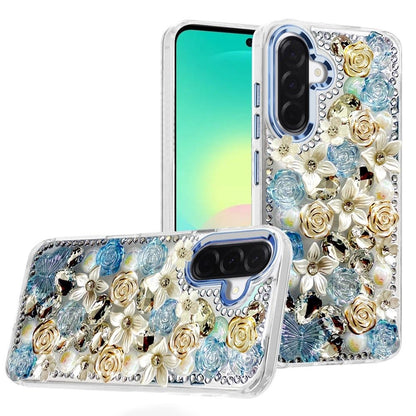 Phone Case for Samsung Galaxy A27 Luxury Rose Bling Rhinestone Glitter Floral Hybrid Shockproof Stylish Protective Designer Ornament Sparkle Cover