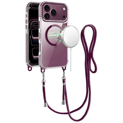 Phone Case for Apple iPhone 18 Pro/ 17 Pro Transparent Magnetic Lanyard Shockproof Hybrid Clear Grip Durable Camera Protection TPU Anti-Slip Design Cover Purple