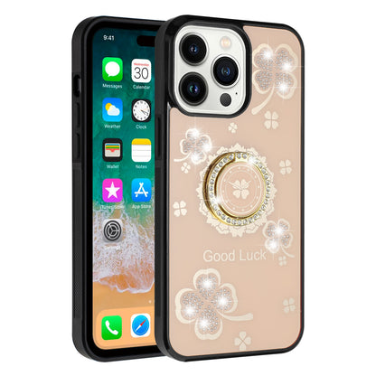 For Apple iPhone 16 Plus (6.7") Diamonds 3D Bling Sparkly Glitter Ornaments Engraving Hybrid Fashion Ring Stand Case Cover