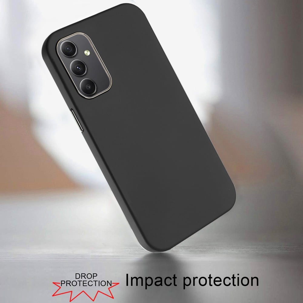 For Samsung Galaxy A15 5G Slim Classic Hybrid Around Rubber Gummy Gel Slick Hard PC Silicone TPU Chromed Button Case Cover Black