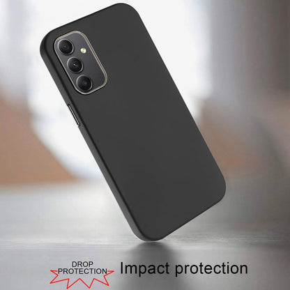 For Samsung Galaxy A15 5G Slim Classic Hybrid Around Rubber Gummy Gel Slick Hard PC Silicone TPU Chromed Button Case Cover Black