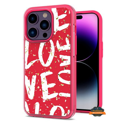 For Apple iPhone 15 Pro Max (6.7") Pattern Design Bling Glitter Shockproof Hybrid Soft TPU Frame and Hard Back Slim  Phone Case Cover