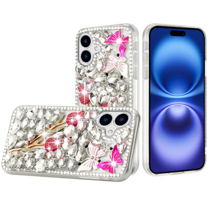 For Apple iPhone 17 (6.3") Bling Crystal 3D Full Diamonds Luxury Sparkle Rhinestone Hybrid Protective Case Cover