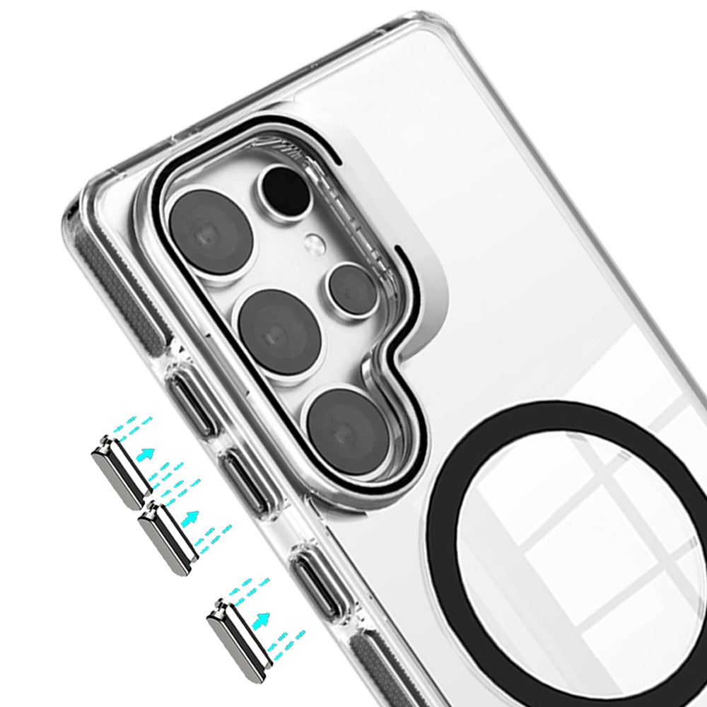 Phone Case for Samsung Galaxy S26 Ultra Magnetic Circle Transparent Tough Hybrid Camera Stand Guard Stand Shockproof Color Edge Rugged Grip Cover Black