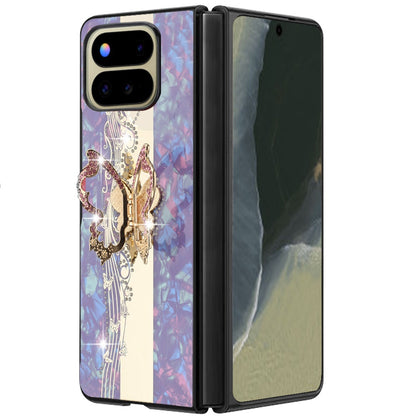 Phone Case for Google Pixel 11 Pro Fold Diamond Glitter Butterfly Engraved Ring Stand Luxury Bling Hybrid Shockproof Chrome Edge Protective Durable Grip Cover
