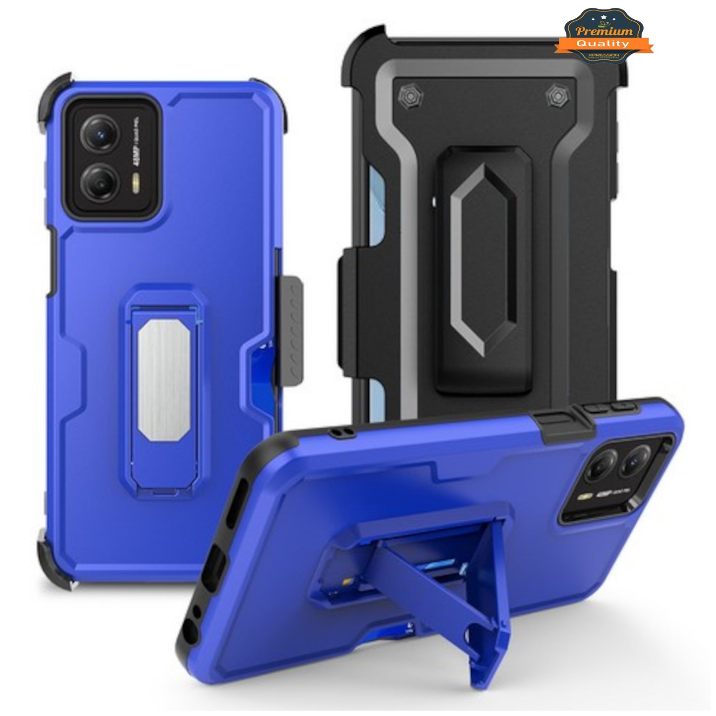 Phone Case Cover for Motorola Moto G Stylus 5G 2026 Hybrid Wallet Case with Invisible ID Card Slot, Kickstand, Holster Belt Clip, Heavy-Duty Protection Cover Blue