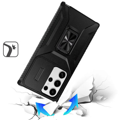 Phone Case for Samsung Galaxy S22 Ultra Magnetic Ring Stand Camera Protection Shockproof Heavy Duty Kickstand Rugged Grip Anti Scratch Hybrid Cover Black