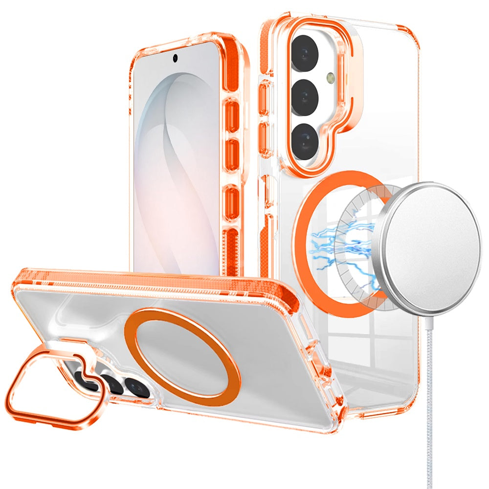 Phone Case for Samsung Galaxy S26 Magnetic Transparent Tough Hybrid Camera Guard Stand Shockproof Color Edge Rugged Grip Durable Cover Cosmic Orange