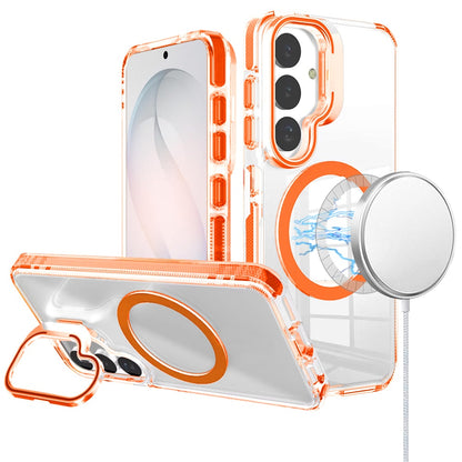 Phone Case for Samsung Galaxy S26 Magnetic Transparent Tough Hybrid Camera Guard Stand Shockproof Color Edge Rugged Grip Durable Cover Cosmic Orange