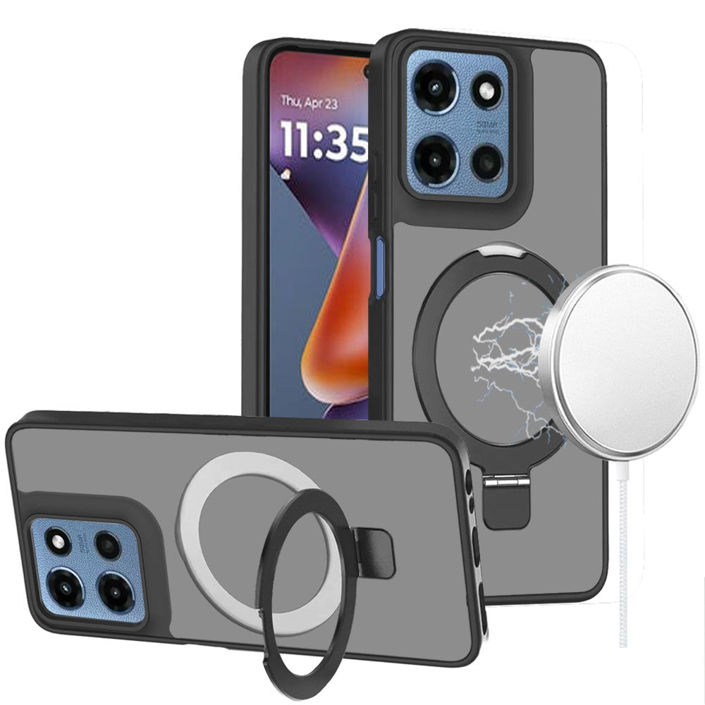 For Google Pixel 10 /Pixel 10 Pro Magnetic Circle Back with Ring Stand Full Rotation Matte Hybrid Shockproof Case Cover Black