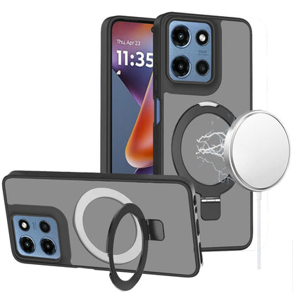 For Google Pixel 10 /Pixel 10 Pro Magnetic Circle Back with Ring Stand Full Rotation Matte Hybrid Shockproof Case Cover Black