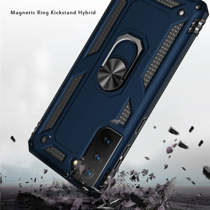 For Samsung Galaxy S21 Fan Edition / S21 FE Hybrid Shockproof Durable 360 Degree Rotatable Ring Stand Holder Kickstand Fit Magnetic Car Mount Case Cover Black