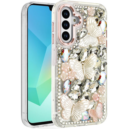 For Samsung Galaxy S25+ /S25 Plus /S24+ Plus 3D Diamond Floral Butterfly Bling Stone Hybrid, Sparkly Rhinestone Gemstone Back Shockproof Case Cover