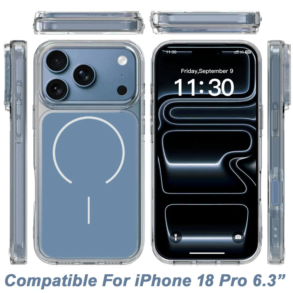 Phone Case for Apple iPhone 18 Pro Metallic Transparent Magnetic Magsafe Compatible Shockproof Hybrid TPU Durable Clear Protective Grip Cover