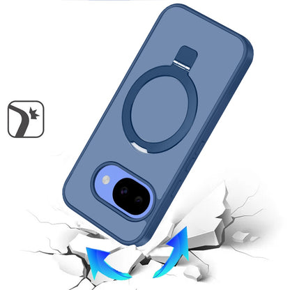 Phone Case for Google Pixel 10A Magnetic Ring Stand Full Rotation Matte Shockproof Grip Anti Slip Durable Camera Protection Hybrid Cover Blue