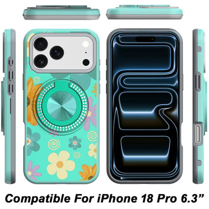Phone Case for Apple iPhone 18 Pro Magnetic Ring Stand Matte Metal Hybrid Car Mount Friendly Shockproof Rotational Grip Diamond Design Pattern Cover