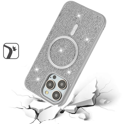 Phone Case for Apple iPhone 15 Pro Max Magnetic Bling Diamond Sparkle Hybrid Shockproof Rugged Grip Durable Protection Anti-Slip Armor Design Cover White