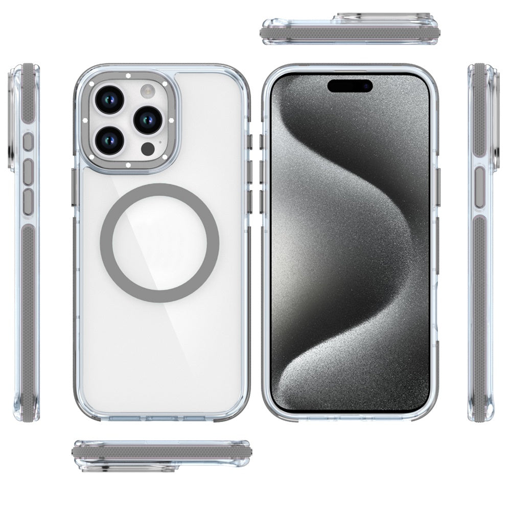 For Apple iPhone 16 Pro Transparent back with Colorful Frame Strong Magnetic Circle [Compatible with Magsafe] Slim Case Cover Orange