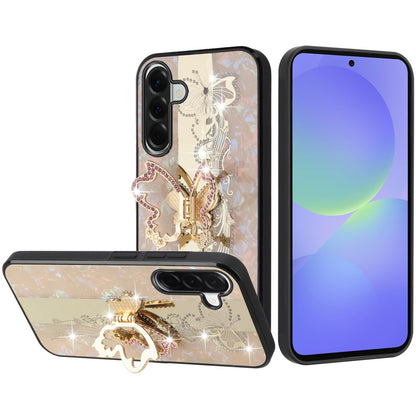 For Samsung Galaxy A37 Diamonds 3D Butterfly Bling Sparkly Glitter Ornaments Engraving Hybrid with Stand Fashion Case Cover