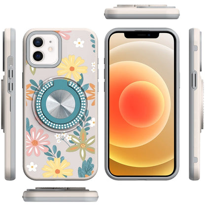 For Apple iPhone 12 Pro Max Pattern Design Hybrid with Invisible Ring Stand & Magnetic Back, Shockproof Protective Grip Case Cover