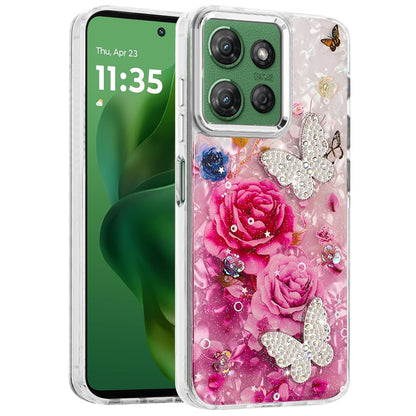 For Motorola Moto G 5G 2025 Epoxy Glitter Flowers Bling 3D Butterfly Fashion TPU Hybrid with Shockproof Protection Case Cover