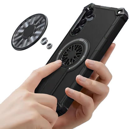 Phone Case for Samsung Galaxy A17 5G Invisible Kickstand Magnetic Car Mount Friendly Shockproof Texture Anti Slip Durable Grip Heavy Duty Hybrid Cover