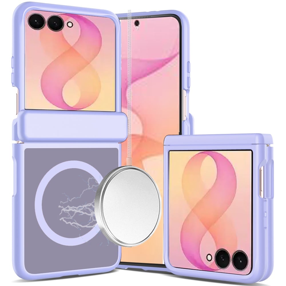Phone Case for Samsung Galaxy Z Flip 8 Premium Matte Magnetic Foldable Hybrid Central Axis Hinge Protection Shock Absorbing TPU Slim Fit Hard PC Cover Purple