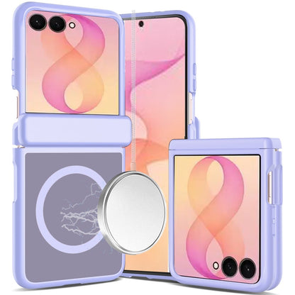 Phone Case for Samsung Galaxy Z Flip 8 Premium Matte Magnetic Foldable Hybrid Central Axis Hinge Protection Shock Absorbing TPU Slim Fit Hard PC Cover Purple