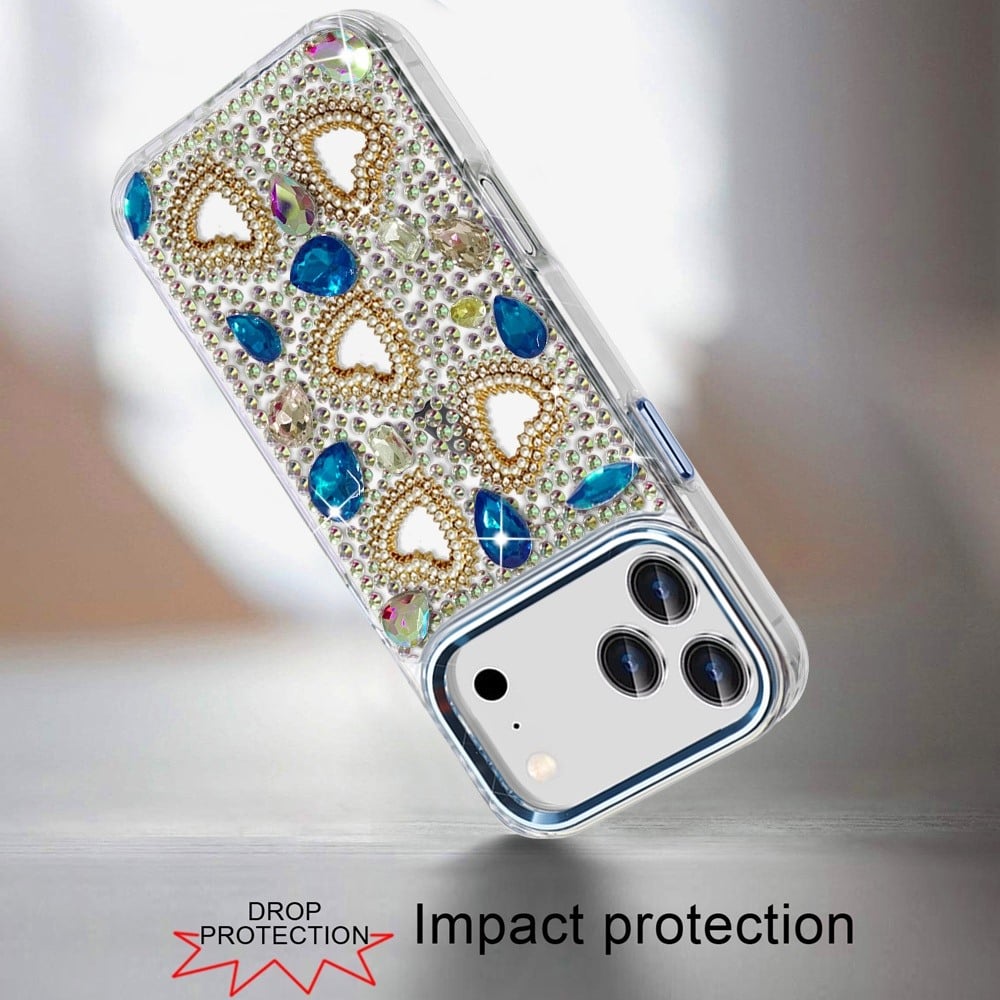 Phone Case for Apple iPhone 18 Pro Luxury Crystal Heart Rhinestone Diamond Bling Shockproof Hybrid Glitter Protective Stylish Durable Grip Cover