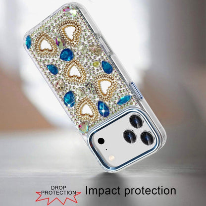 Phone Case for Apple iPhone 18 Pro Luxury Crystal Heart Rhinestone Diamond Bling Shockproof Hybrid Glitter Protective Stylish Durable Grip Cover