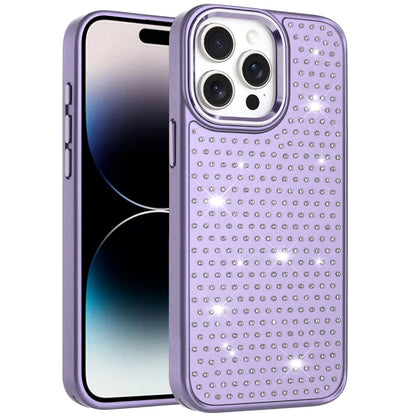 Phone Case for Apple iPhone 14 Pro Max Luxury Diamond Bling Sparkle Chrome Metallic Edge Shockproof Durable Protective Stylish Premium Hybrid Design Cover Purple