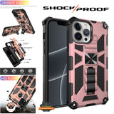 For Apple iPhone 15 Pro (6.1") Built in Magnetic Kickstand, Military Hybrid Bumper Heavy Duty Dual Layers Rugged Stand  Phone Case Cover