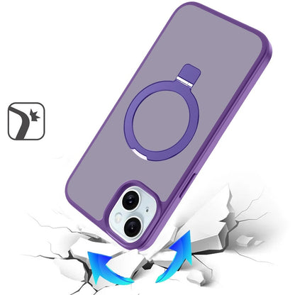 For iPhone 15 (6.1") Magnetic Circle Back with Ring Stand Full Rotation Matte Hybrid Shockproof Case Cover Dark Purple