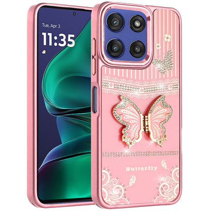For Motorola Moto G Stylus 5G 2026 /2025 Glitter 3D Butterfly Design Bling Metallic Edge Hybrid Stand Drop Protection TPU Shockproof Case Cover