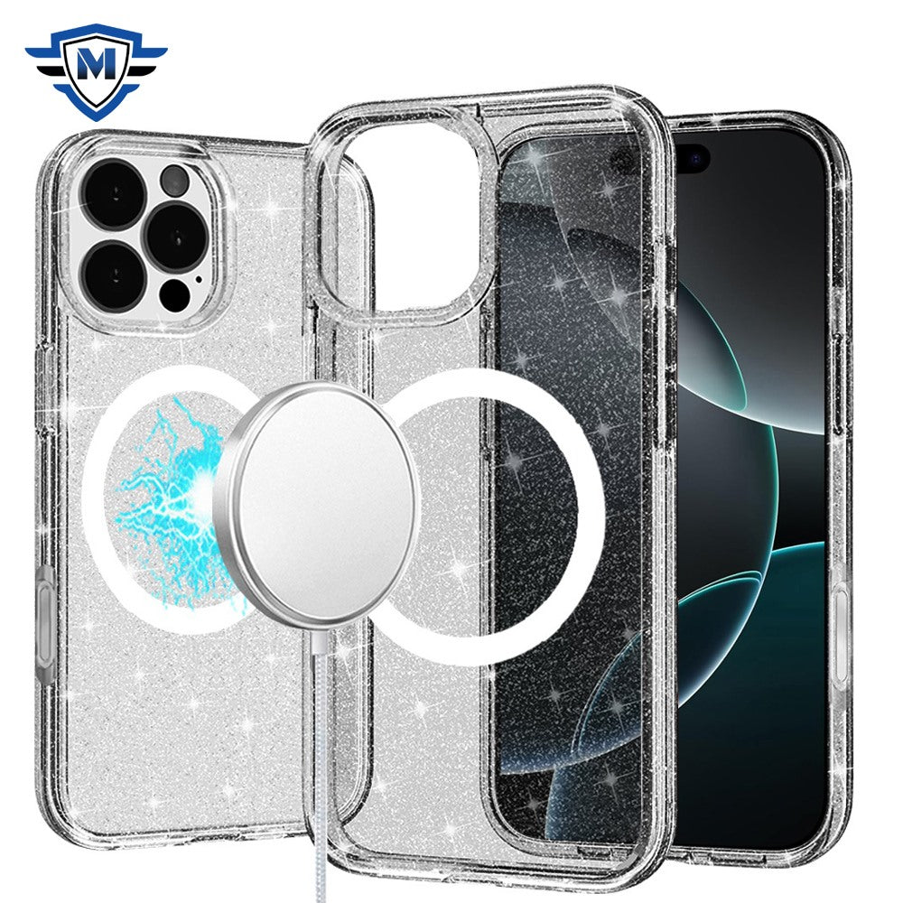 For Apple iPhone 16 Pro (6.3") Premium Glitter Shiny Sparkle Bling [MagSafe Compatible] TPU Rubber Hard PC Back Hybrid Case Cover