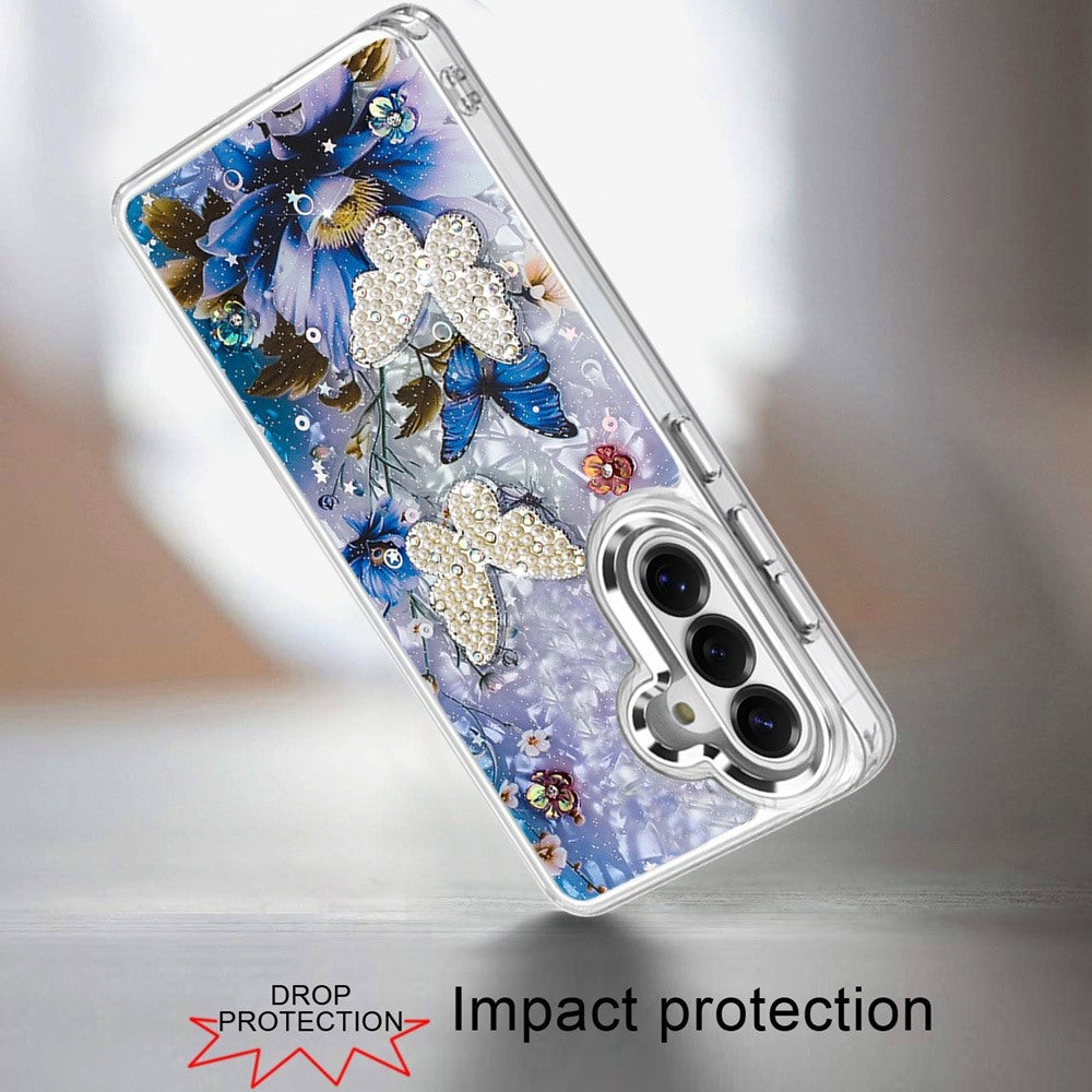 Phone Case for Samsung Galaxy S26 FE /Fan Edition Glitter Butterfly Design Metal Buttons Shockproof Hybrid TPU + PC Durable Protective Slim Grip Stylish Cover