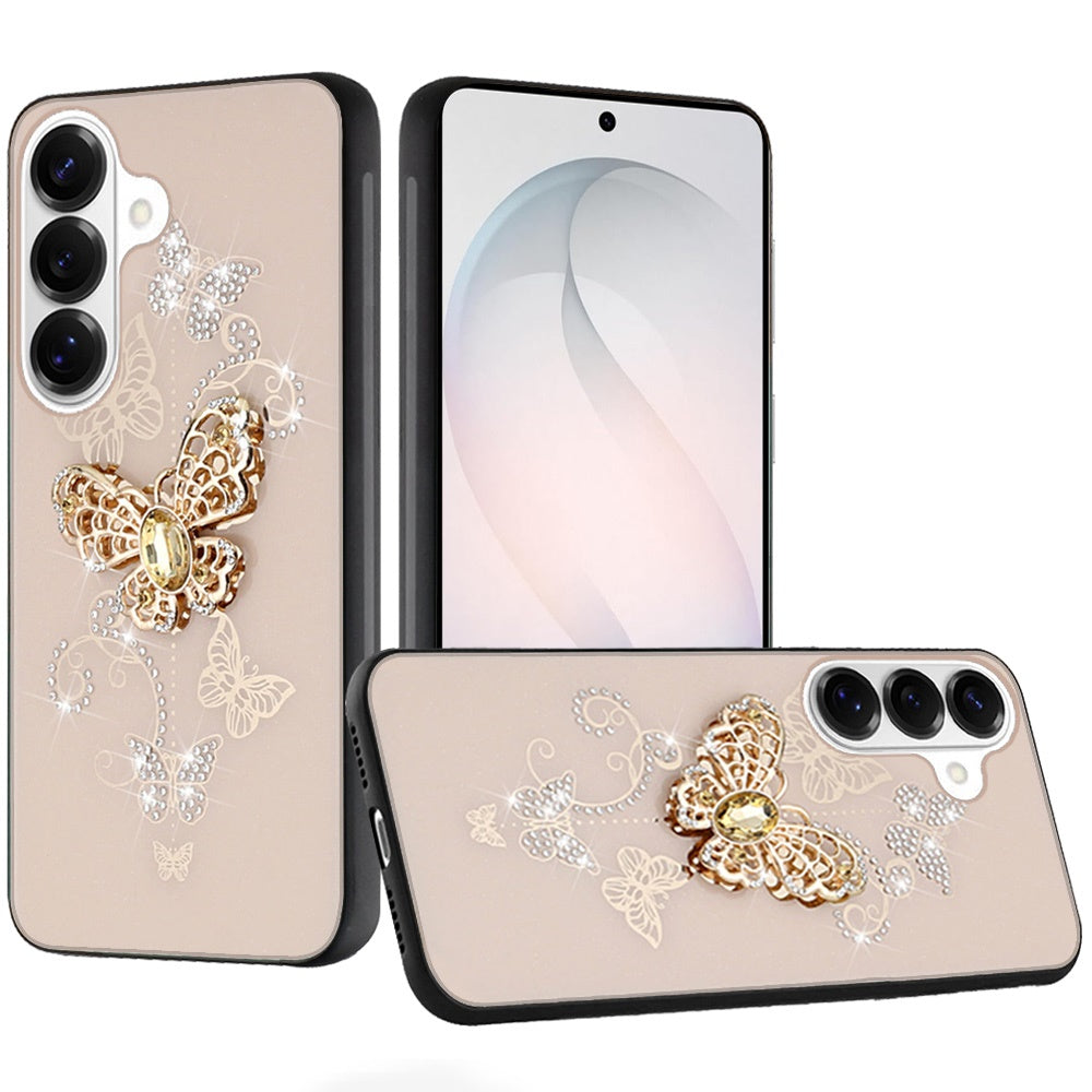 Phone Case for Samsung Galaxy S26 FE /Fan Edition Diamond Glitter 3D Butterfly Engraved Luxury Bling Hybrid Shockproof Chrome Edge Protective Durable Grip Cover
