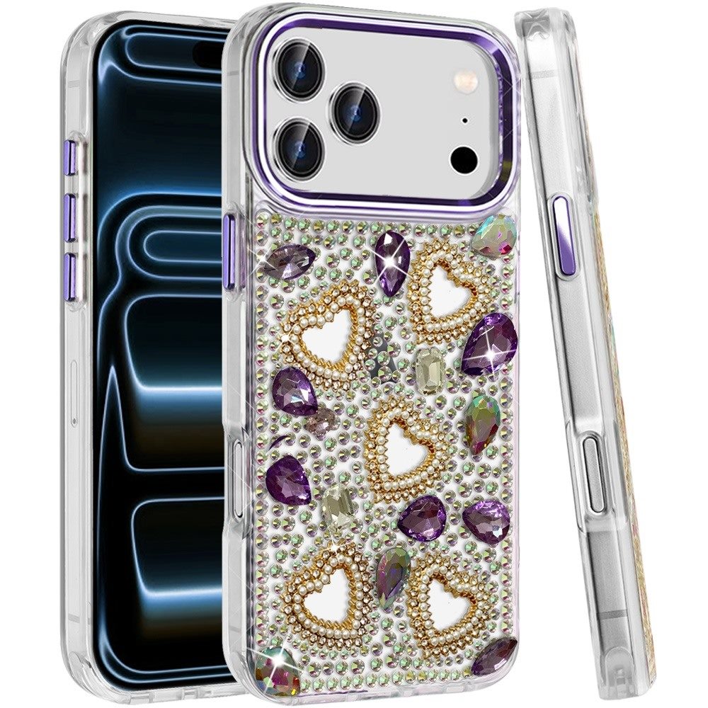Phone Case for Apple iPhone 18 Pro Max Luxury Crystal Heart Rhinestone Diamond Bling Shockproof Hybrid Glitter Protective Stylish Durable Grip Cover